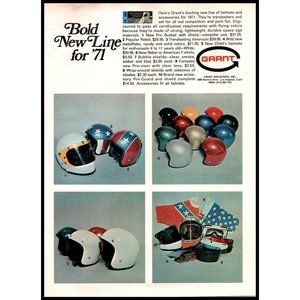 1971 Grant Motorcycle Helmets and Accessories Vintage Print Ad Wall Art
